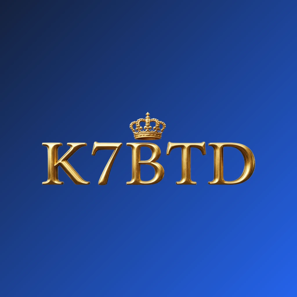 K7BTD luxury brand logo with a gold metallic crown above the letters, featuring a horizontal rectangular wordmark design with a transparent background